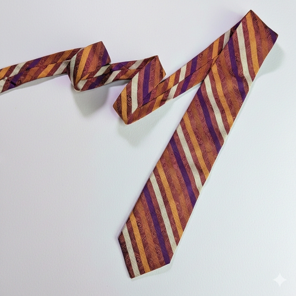 Altea Milano 100% Silk Vintage Tie Burgundy Wine Purple Diagonal Stripes Italy